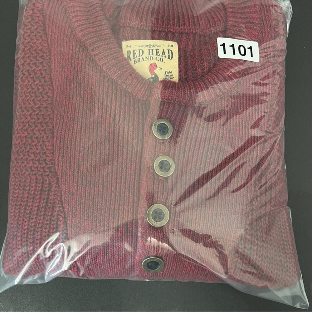 Red Head Vintage Henley Crew Neck Long Sleeve Knit Sweater | Men’s Size Large - Picture 9 of 9